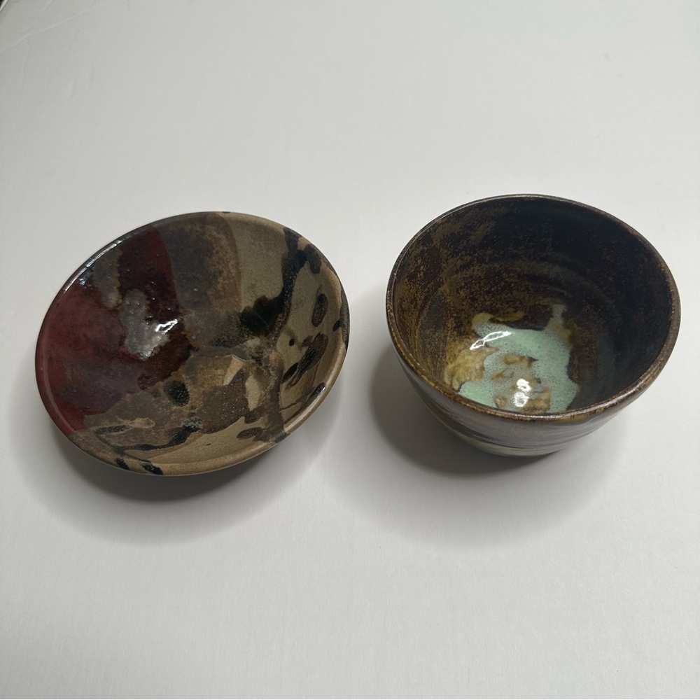 2 Wandering Goose Pottery Dip Bowls Wheel Thrown Anchorage Alaska Artist Signed